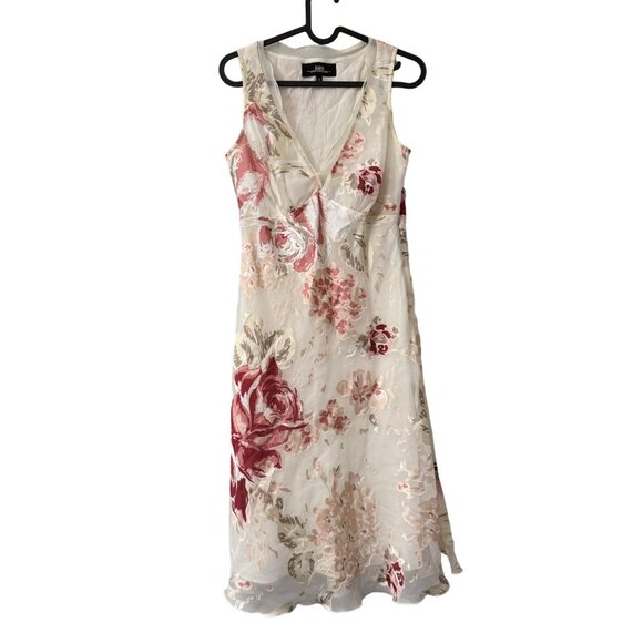 VTG B Moss Floral Silk Fairy Y2K Ruffle Trim Empire Midi Dress Womens Size 4 - Picture 1 of 6